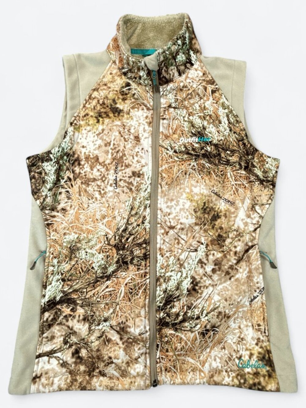 Cabela's OutfitHer ZONZ Camo Vest Women's M Sherpa Collar